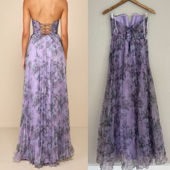 NWOT Most Beautiful Day Purple Multi Floral Print Organza Maxi Dress - Picture 2 of 7